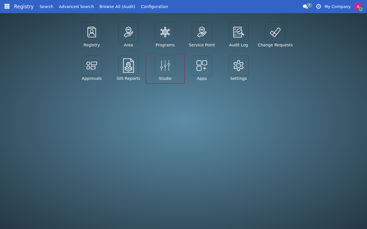 Studio highlighted in the apps menu