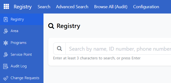 Screenshot: Browse All button in Registry Search Portal