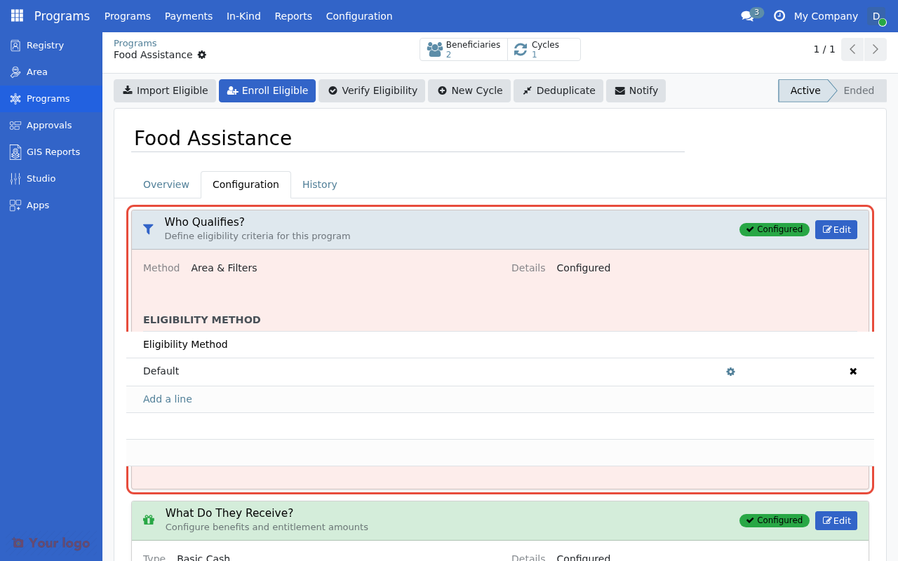 Eligibility Manager section in program configuration