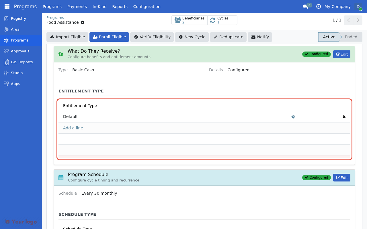 Entitlement Manager section in program configuration
