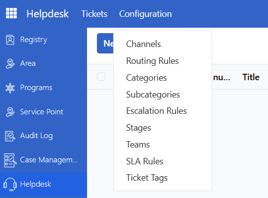 GRM configuration menu showing categories, channels, teams, and SLA options