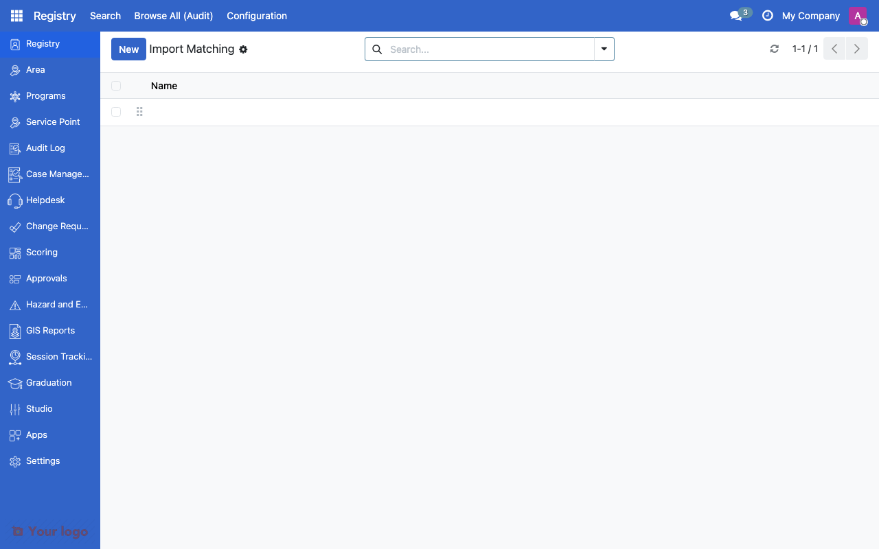 Import matching rules list showing model and field configurations