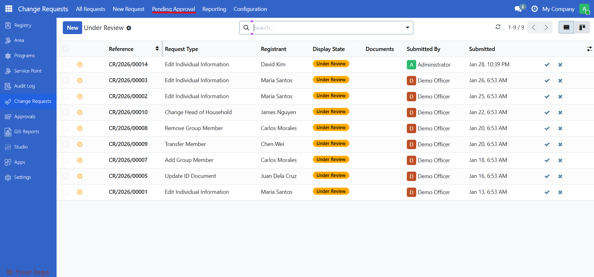 Pending Approval menu