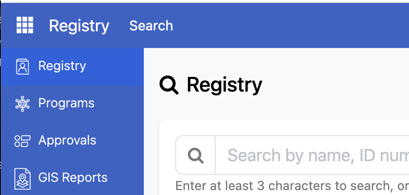Screenshot: Sidebar showing Registry option