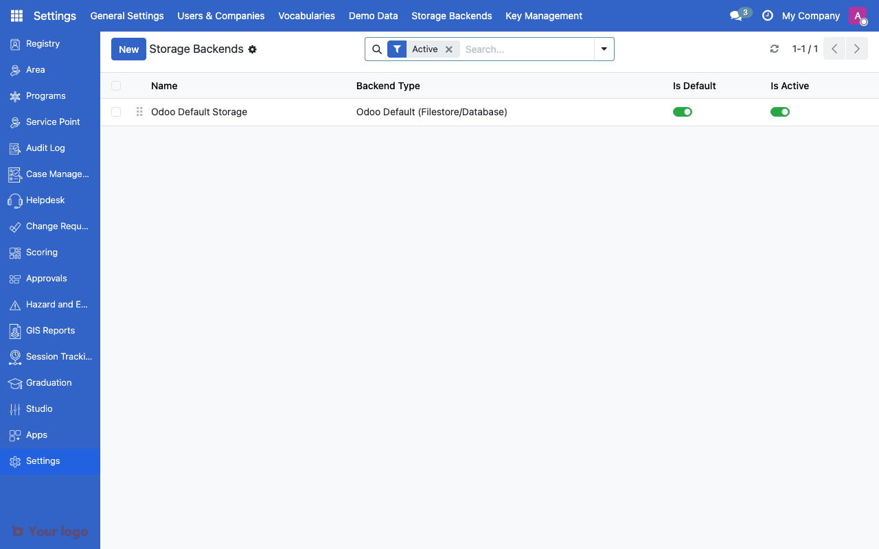 Storage backends list showing configured storage options