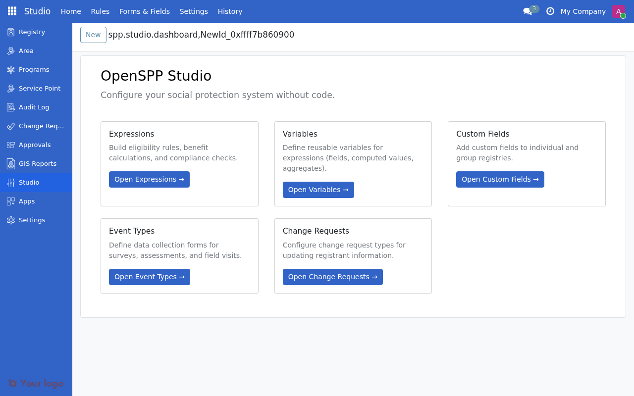 Studio dashboard with Variables card highlighted