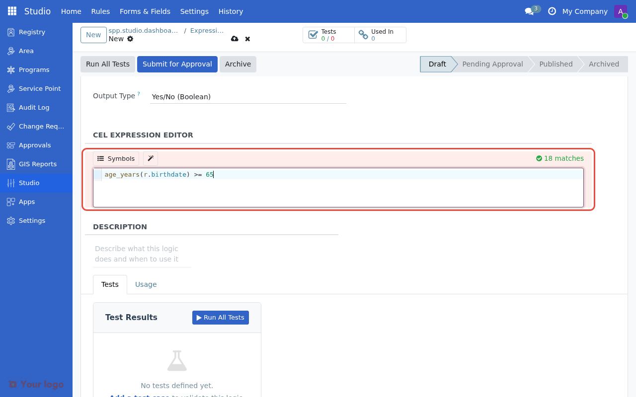CEL editor showing expression with validation