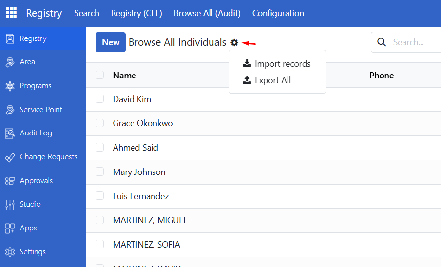 Import menu location