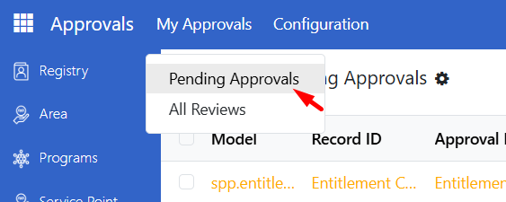 My Approvals submenu