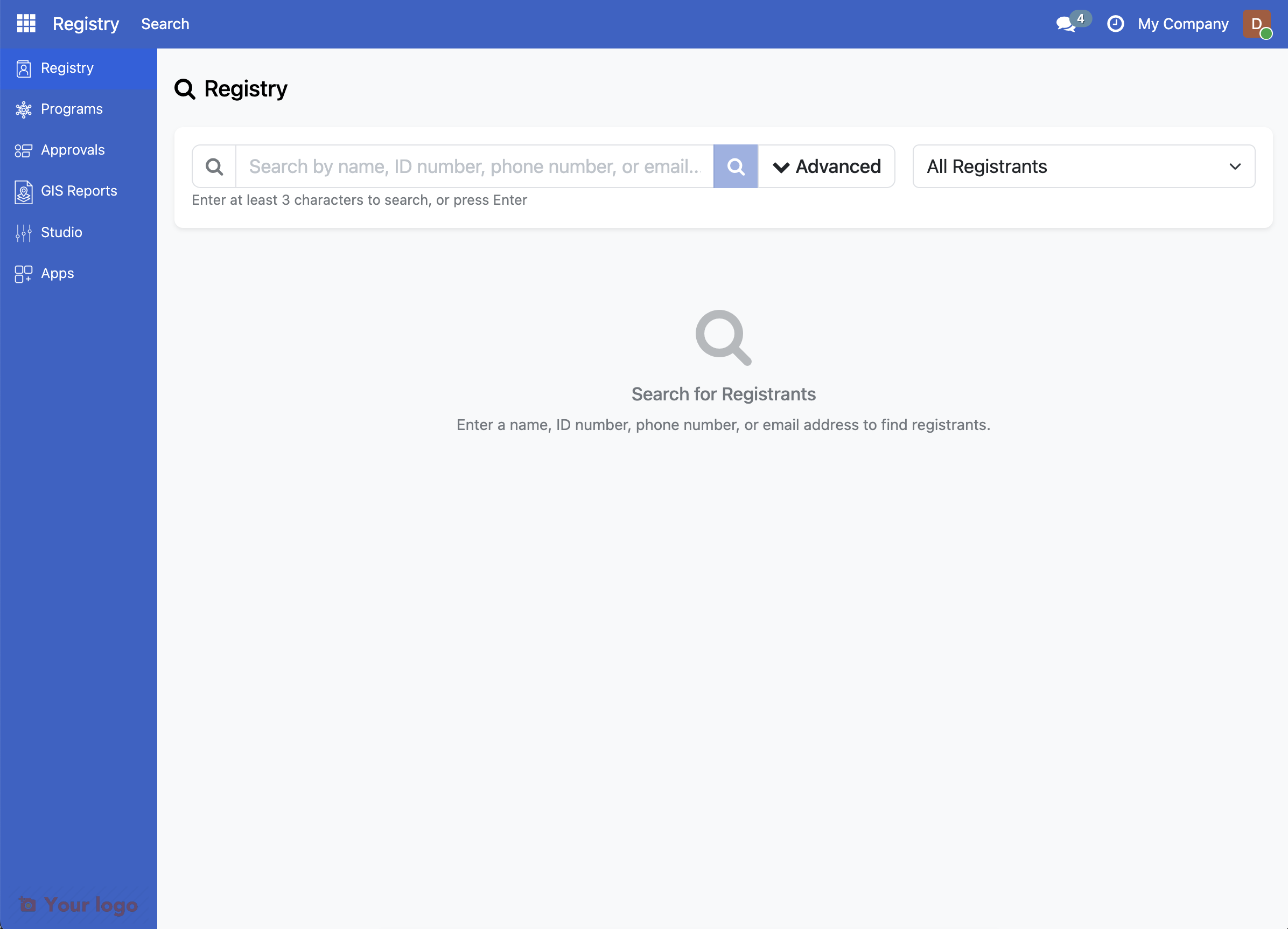 Screenshot: Registry Search Portal overview