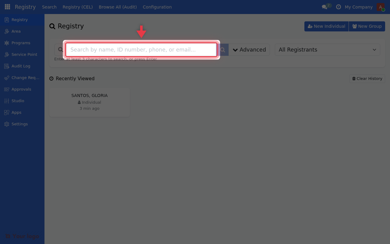 Search box with text entered