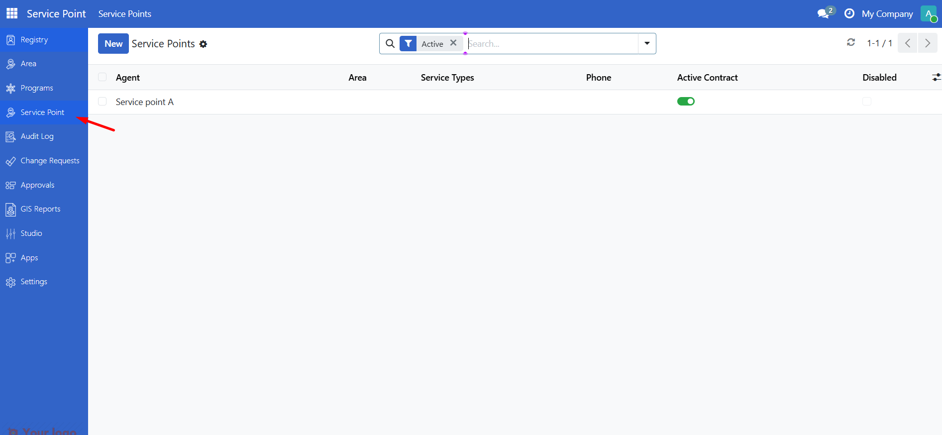 Service Points list view