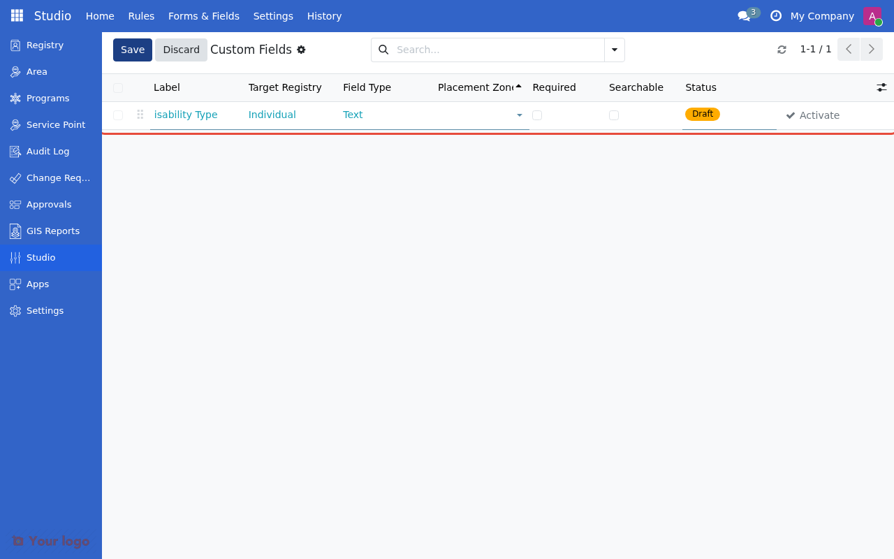 Entering field details in inline editor