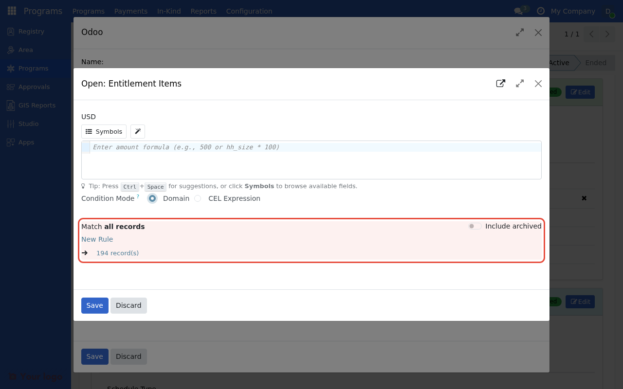 Entitlement item configuration form