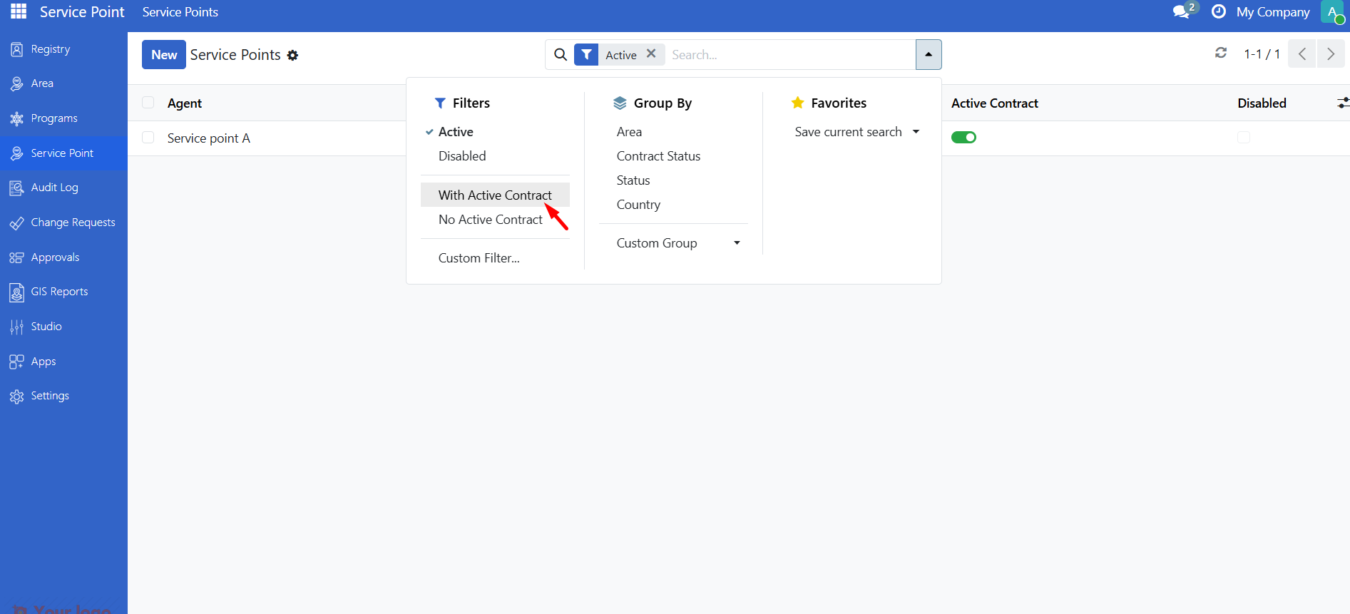 Filter options for service points