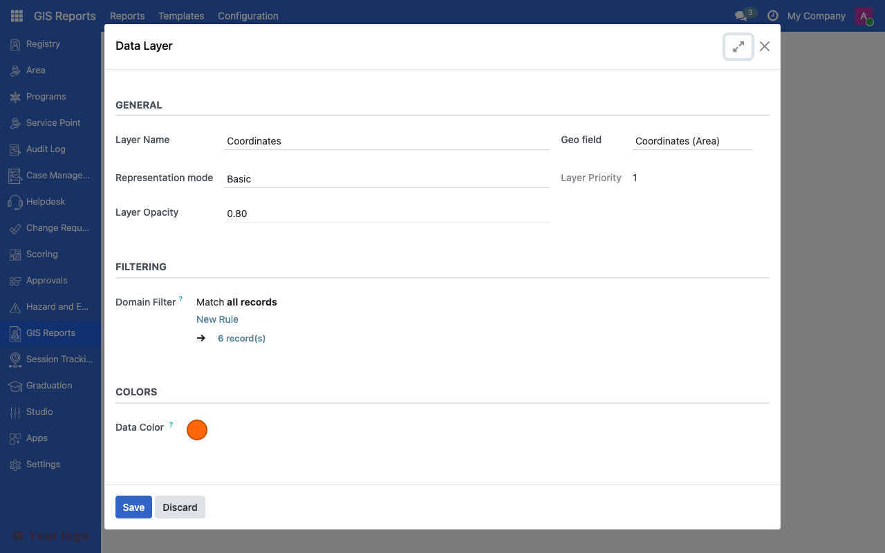 Data layer form showing choropleth configuration options