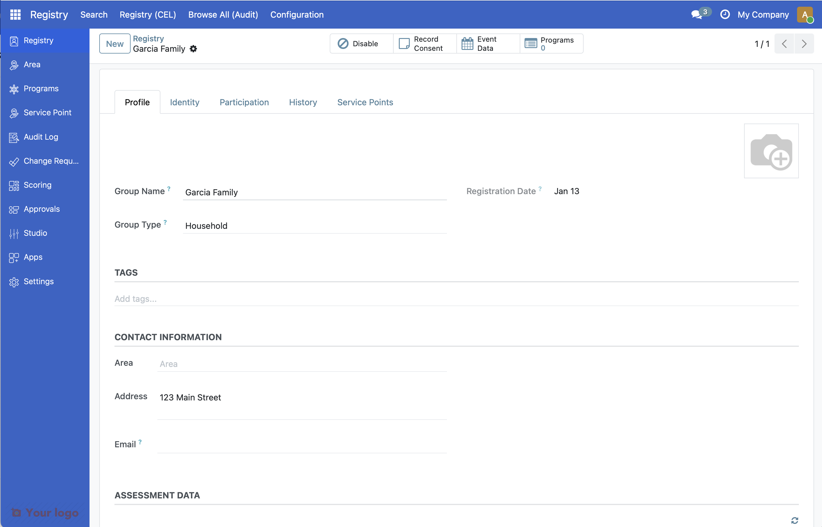 Screenshot: Group form with fields filled in