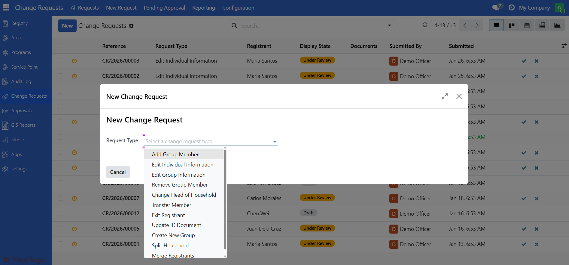 Request type selection