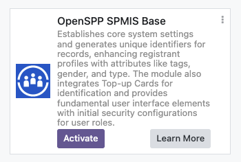 SPP Base module installation screen