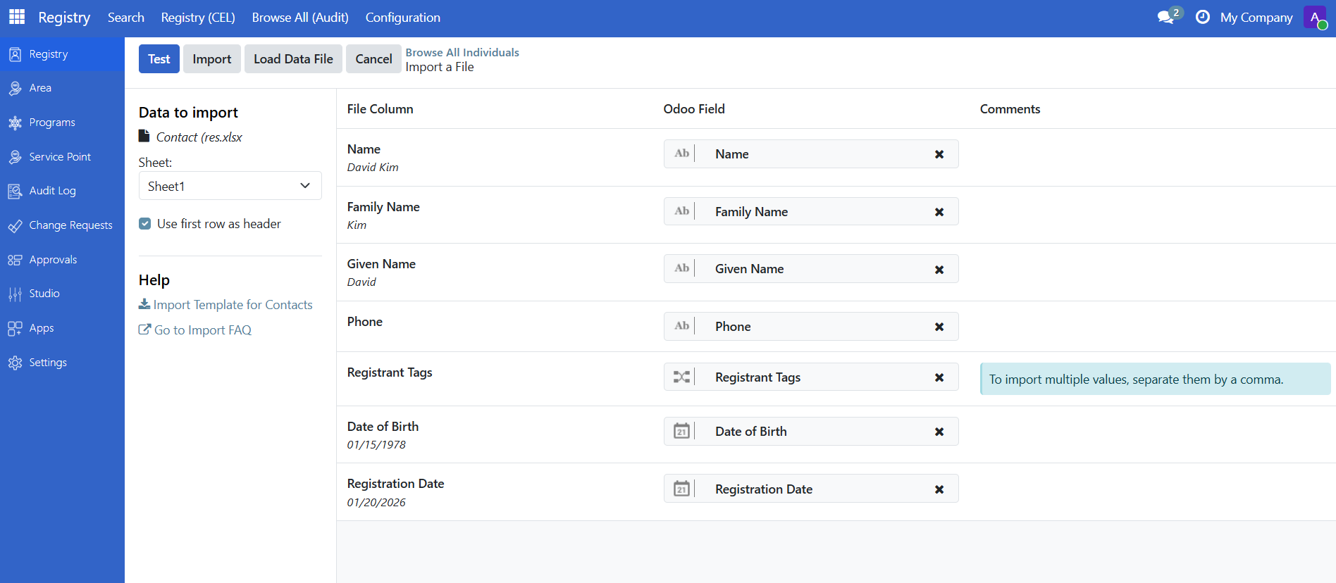 Column mapping screen