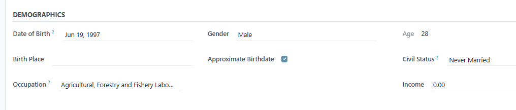 Demographics section