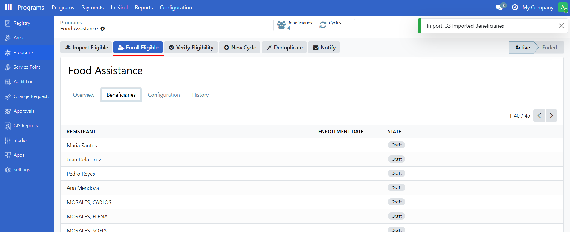 Enroll eligible button