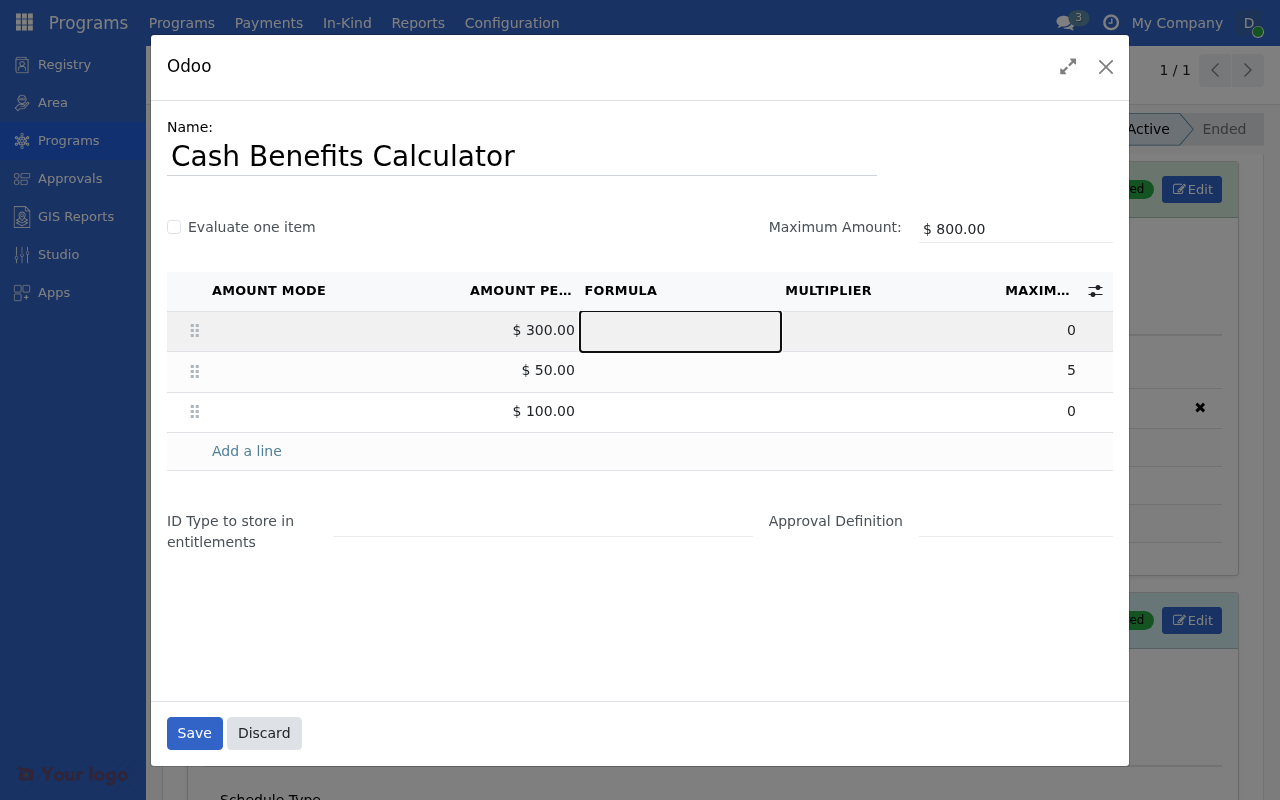 Multiple entitlement items configured in the Cash manager