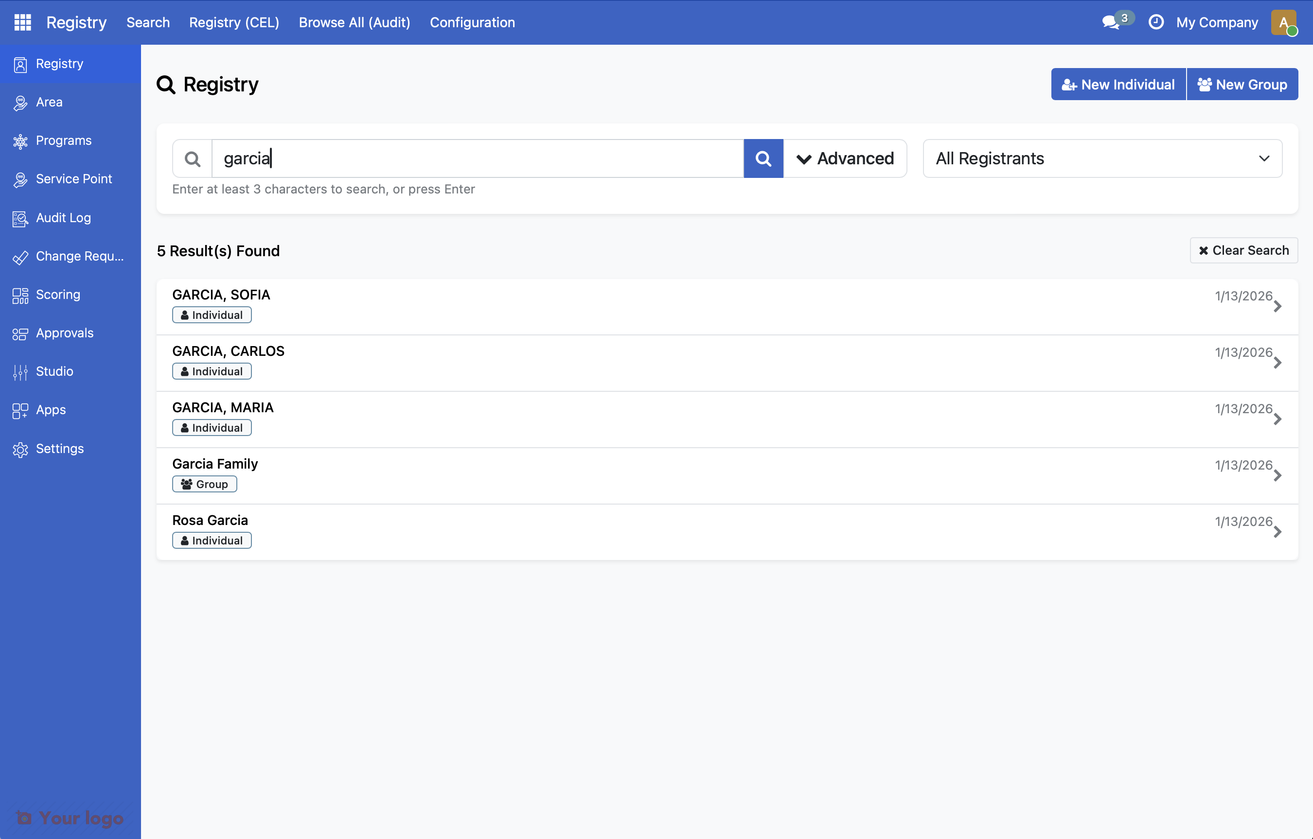 Screenshot: Search for Garcia Family