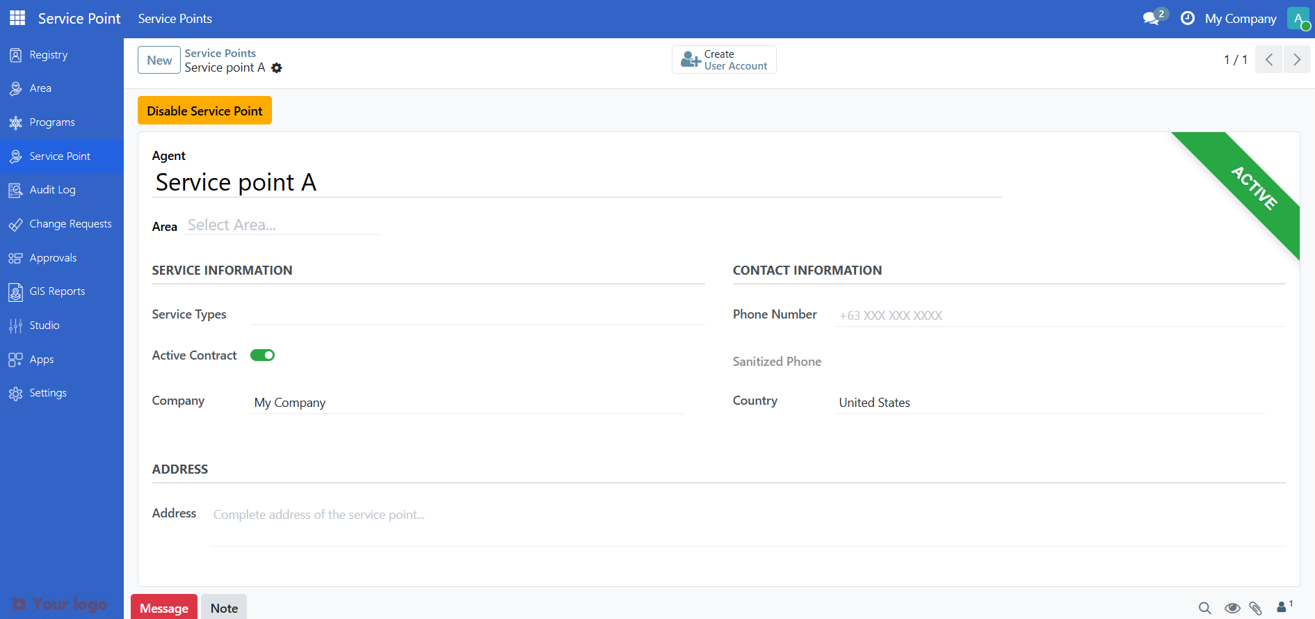 Service point form view