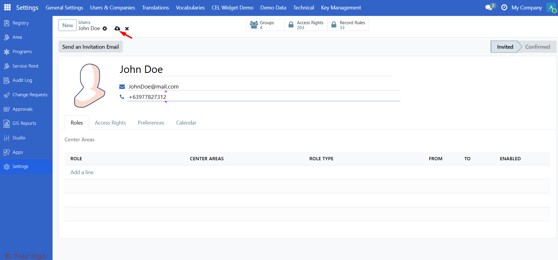 New user form with Name and Email