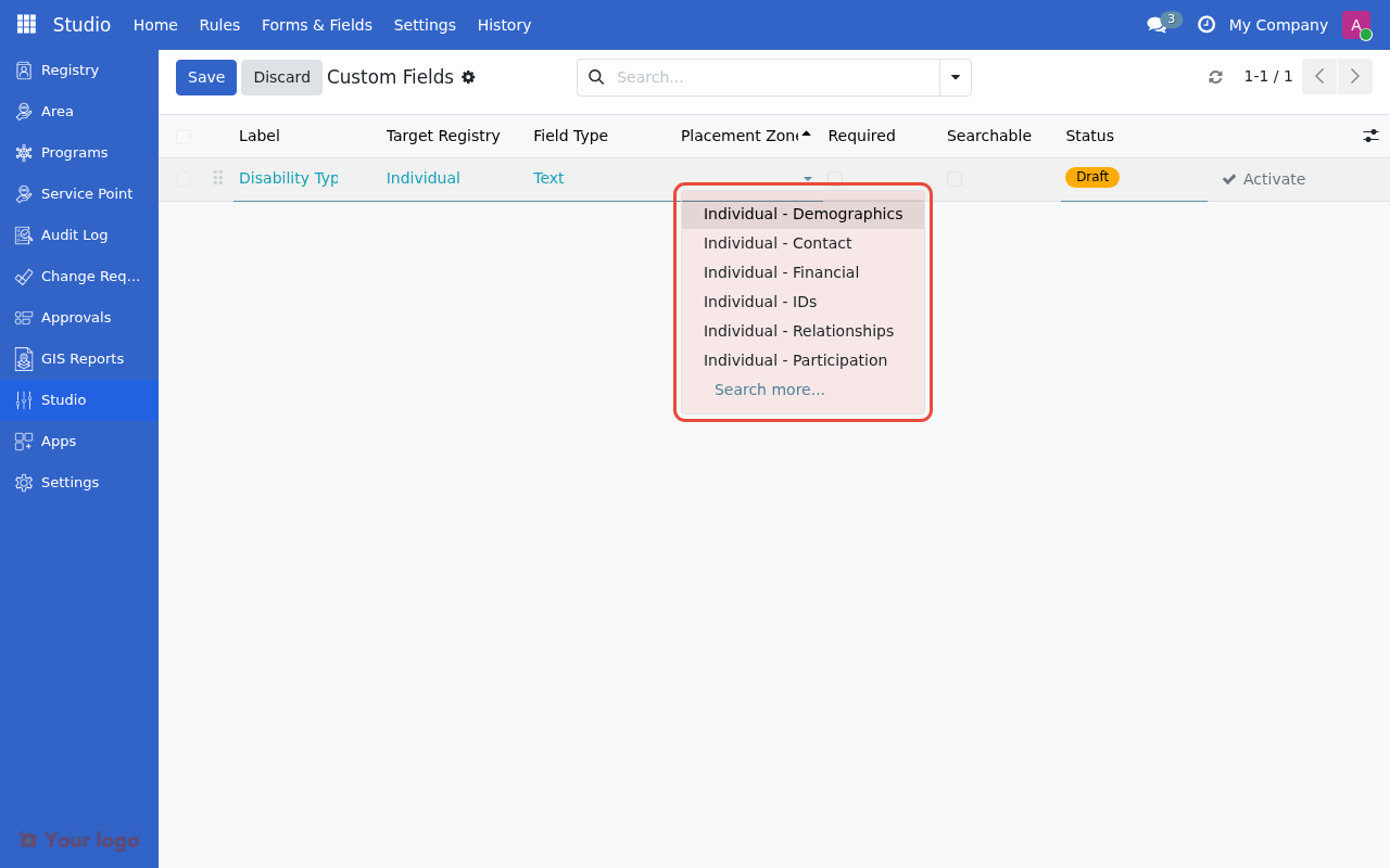Selecting placement zone