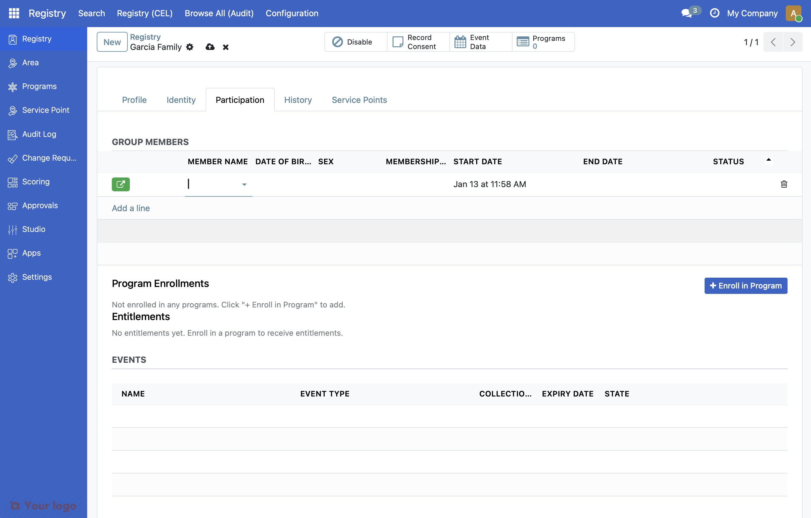 Screenshot: Click Add a line in Members section