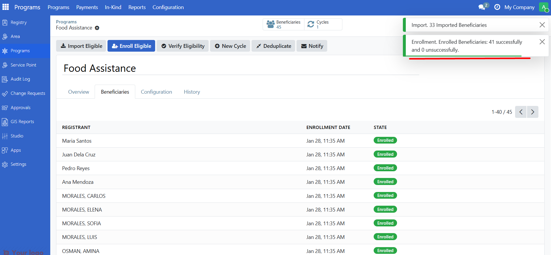 Enrollment notification