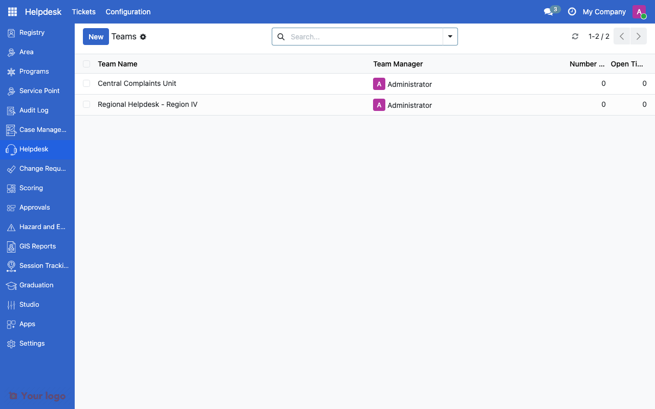 GRM teams list showing team name and manager