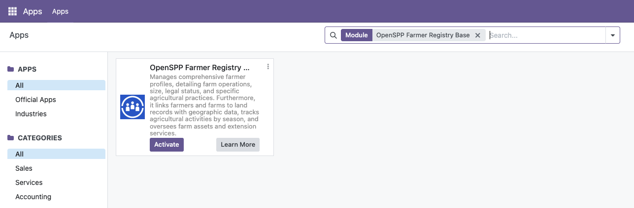 Searching for SPP Farmer Registry module