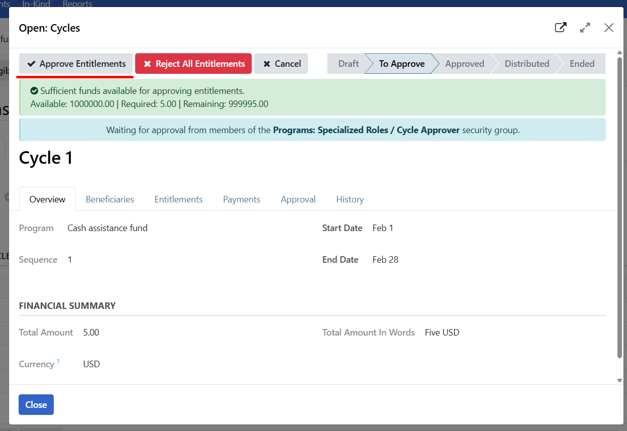 Validate entitlements button