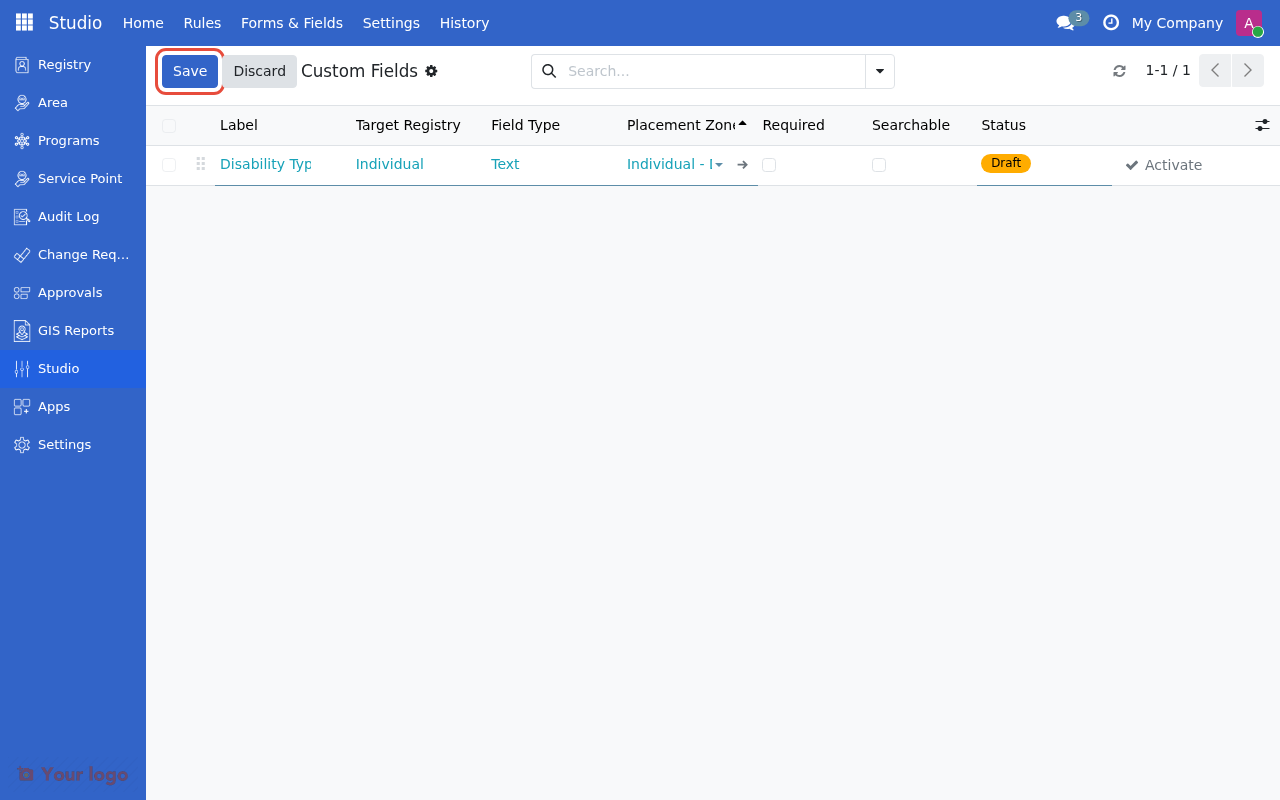 Save button highlighted