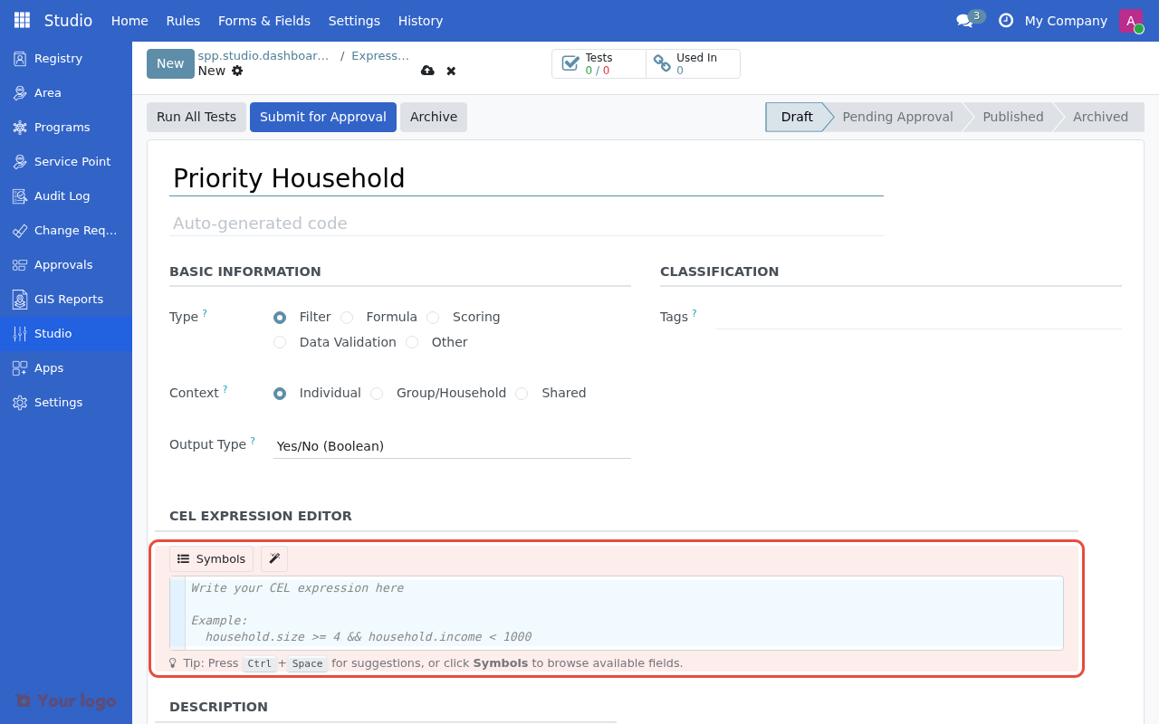 CEL editor with expression entered