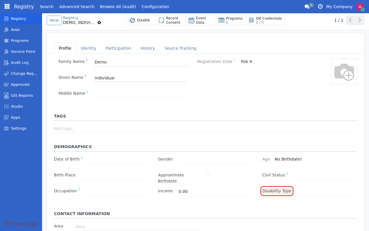 Custom field visible in the registry form