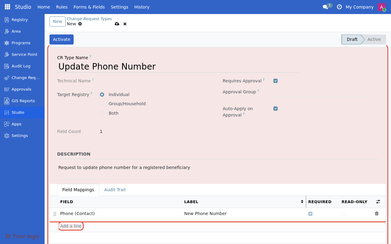 Field mapping filled with phone field mapped to New Phone Number