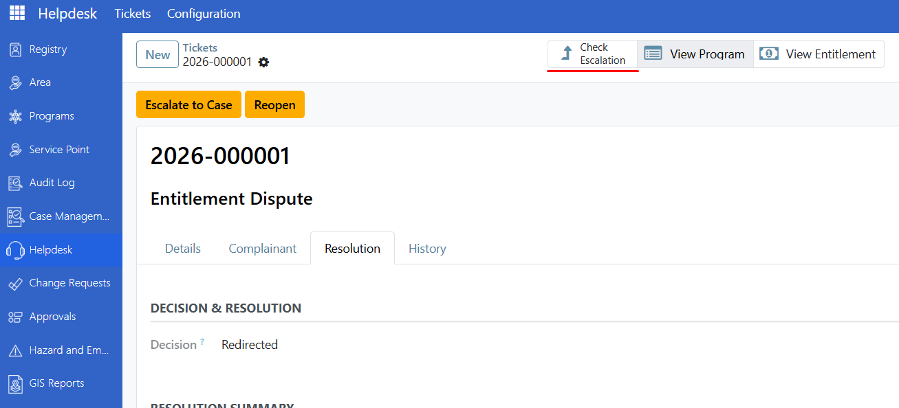Ticket form showing the linked case smart button
