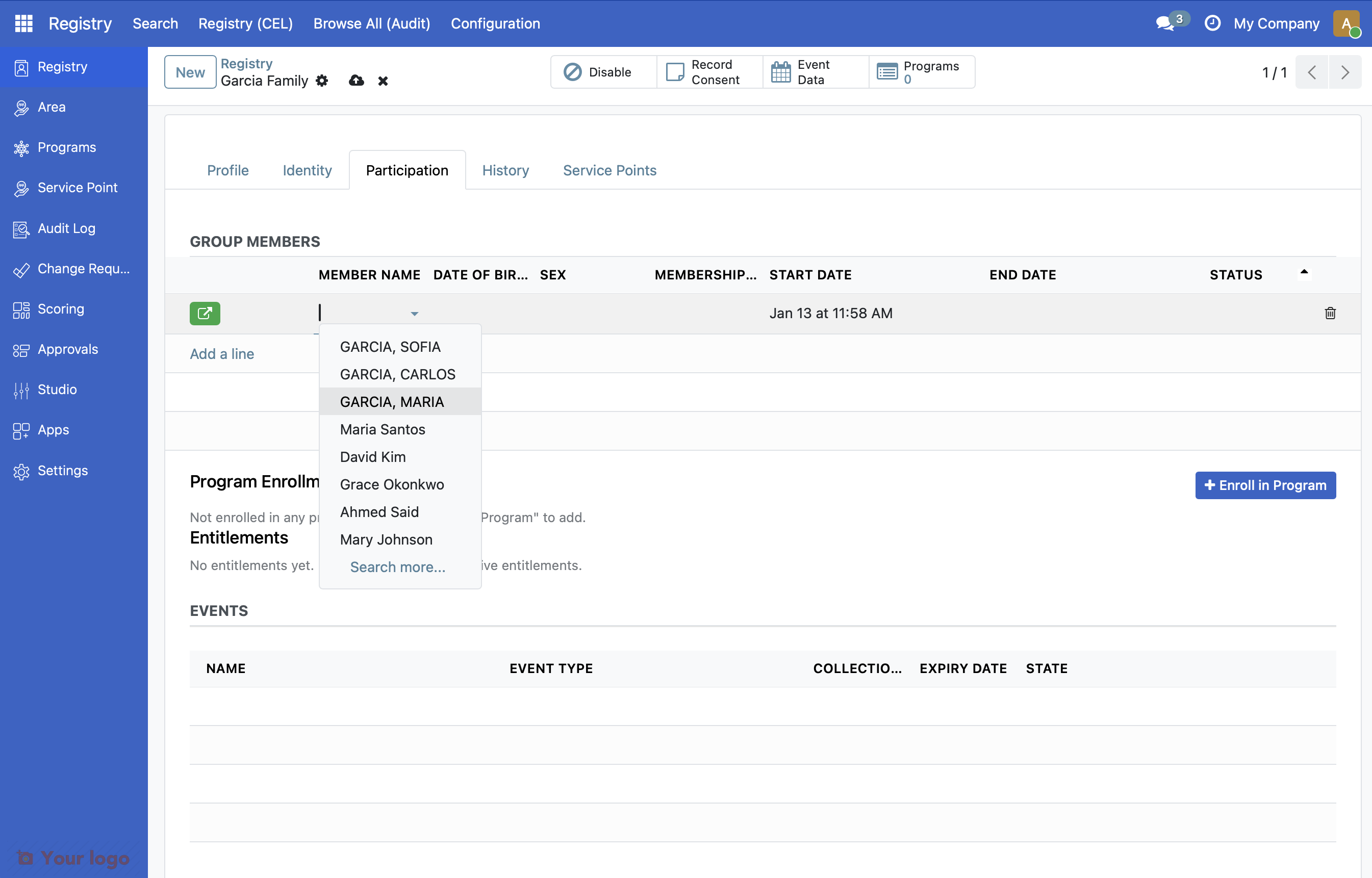 Screenshot: Select individual from dropdown