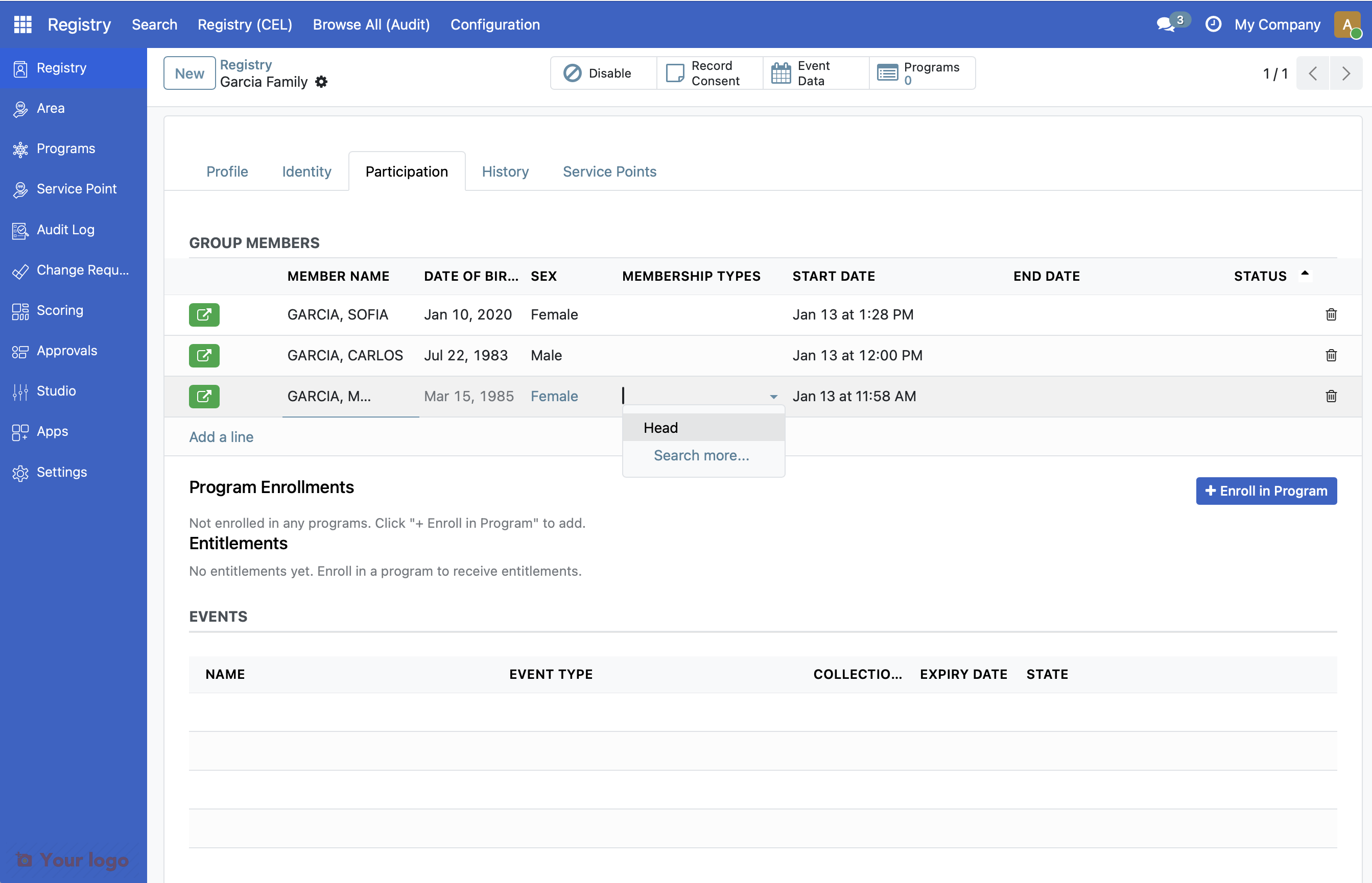 Screenshot: Assign head of household