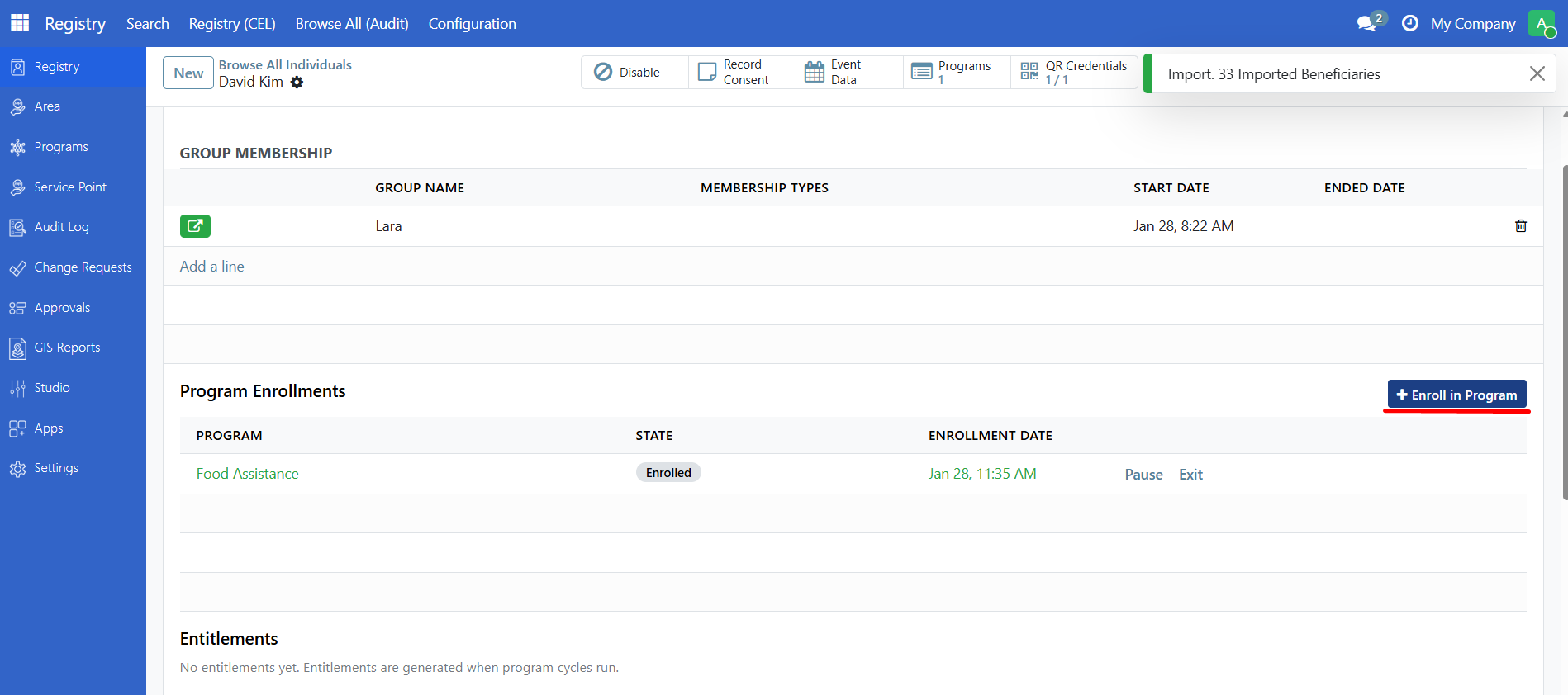 Enroll in program button