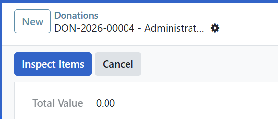 Inspect Items button in the donation form header