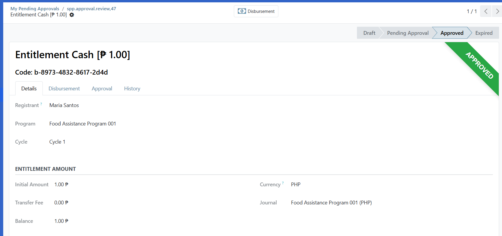 Approved status shown