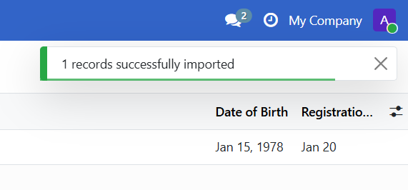 Import success notification