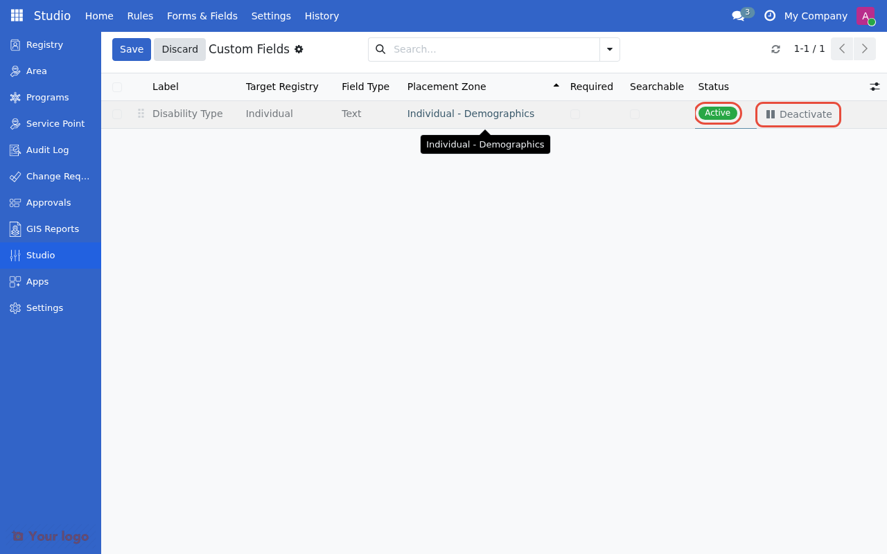 Deactivate button highlighted on active field