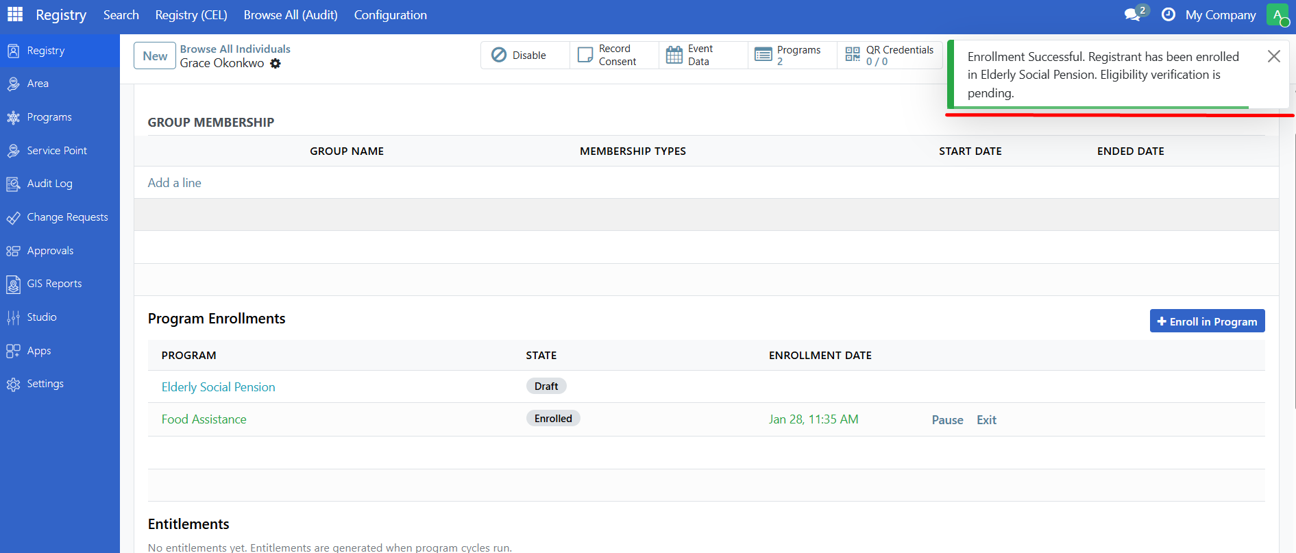 Enrollment confirmation