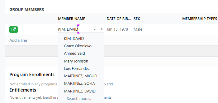 Select individual from dropdown